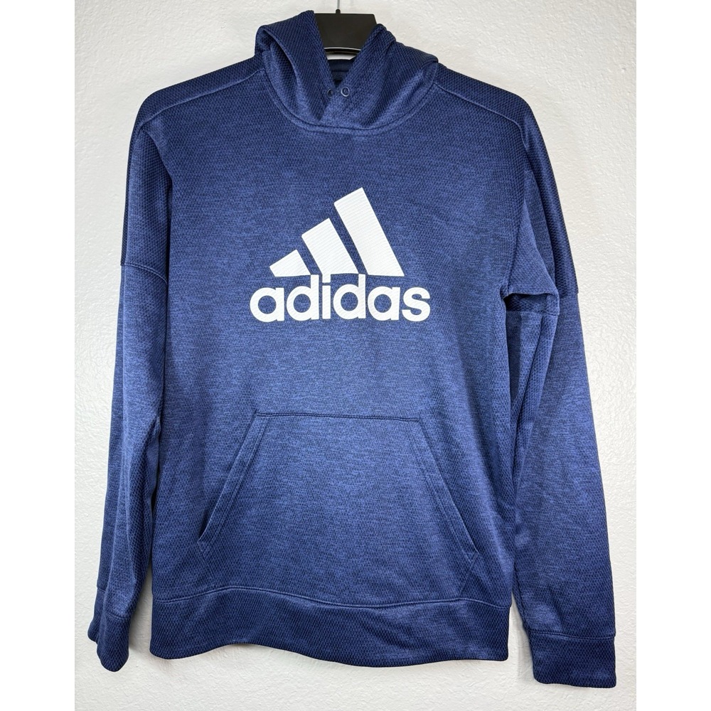 ADIDAS ClimaWarm Men's Size S Fleece Blue Pullover Hoodie Sweatshirt